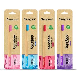 Amwoodo: Orby Plus Bamboo Toothbrush For Adults | 100% Natural Soft Bristles | Red, Pink, Blue, Lavender | Pack of 4