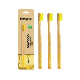 Amwoodo: Orby Plus Bamboo Toothbrush For Adults | 100% Natural Soft Bristles | Yellow | Pack of 3