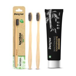 Amwoodo: Charcoal Toothpaste And Natural Clean Toothbrush Pack of 2 Combo | Organic Oral Care Combo