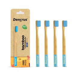 Amwoodo: Orby Kids Bamboo Toothbrush For Kids | 100% Natural Soft Bristles | Blue | Pack of 4