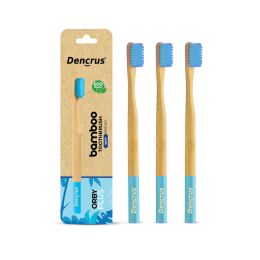 Amwoodo: Orby Plus Bamboo Toothbrush For Adults | 100% Natural Soft Bristles | Blue | Pack of 3
