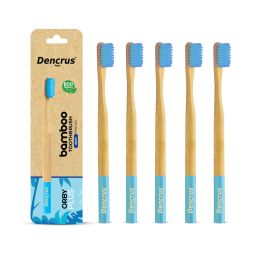 Amwoodo: Orby Plus Bamboo Toothbrush For Adults | 100% Natural Soft Bristles | Blue | Pack of 5