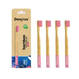 Amwoodo: Orby Kids Bamboo Toothbrush For Kids | 100% Natural Soft Bristles | Pink | Pack of 4