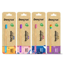 Amwoodo: Orby Kids Bamboo Toothbrush For Kids | 100% Natural Soft Bristles | Pink, Lavender, Blue, Rainbow | Pack of 4