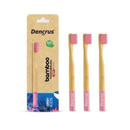 Amwoodo: Orby Kids Bamboo Toothbrush For Kids | 100% Natural Soft Bristles | Pink | Pack of 3