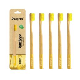 Amwoodo: Orby Plus Bamboo Toothbrush For Adults | 100% Natural Soft Bristles | Yellow | Pack of 5