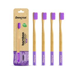 Amwoodo: Orby Plus Bamboo Toothbrush For Adults | 100% Natural Soft Bristles | Lavender | Pack of 4