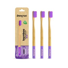 Amwoodo: Orby Plus Bamboo Toothbrush For Adults | 100% Natural Soft Bristles | Lavender | Pack of 3
