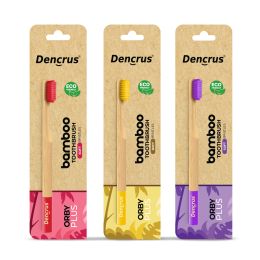 Amwoodo: Orby Plus Bamboo Toothbrush For Adults | 100% Natural Soft Bristles | Lavender, Yellow, Red | Pack of 3