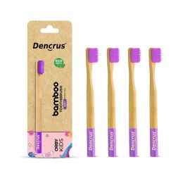 Amwoodo: Orby Kids Bamboo Toothbrush For Kids | 100% Natural Soft Bristles | Lavender | Pack of 4