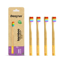 Amwoodo: Orby Kids Bamboo Toothbrush For Kids | 100% Natural Soft Bristles | Rainbow | Pack of 4