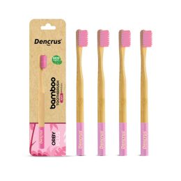 Amwoodo: Orby Plus Bamboo Toothbrush For Adults | 100% Natural Soft Bristles | Pink | Pack of 4