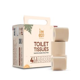 Amwoodo: Bamboo Toilet Tissue Rolls | Unbleached | 3 Ply | 4 Rolls Set | 220 Pulls Per Roll | Pack of 1