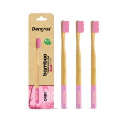 Amwoodo: Orby Plus Bamboo Toothbrush For Adults | 100% Natural Soft Bristles | Pink | Pack of 3