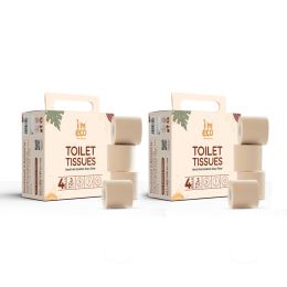 Amwoodo: Bamboo Toilet Tissue Rolls | Unbleached | 3 Ply | 4 Rolls Set | 220 Pulls Per Roll | Pack of 2