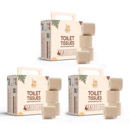 Amwoodo: Bamboo Toilet Tissue Rolls | Unbleached | 3 Ply | 4 Rolls Set | 220 Pulls Per Roll | Pack of 3