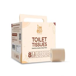 Amwoodo: Bamboo Toilet Tissue Rolls | Unbleached | 3 Ply | 8 Rolls Set | 220 Pulls Per Roll | Pack of 1