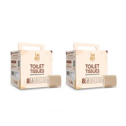 Amwoodo: Bamboo Toilet Tissue Rolls | Unbleached | 3 Ply | 8 Rolls Set | 220 Pulls Per Roll | Pack of 2