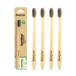 DENCRUS: Natural Clean Bamboo Toothbrush | Charcoal Activated Soft Bristles | Pack of 4