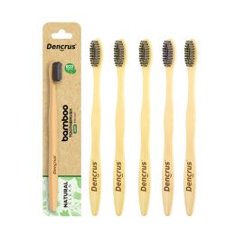 DENCRUS: Natural Clean Bamboo Toothbrush | Charcoal Activated Soft Bristles | Pack of 5