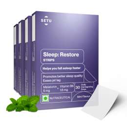 SETU: Sleep Restore Melatonin 5mg - 30 Orally Dissolving Strips (Pack of 4) | Plant Based 5 mg Melatonin | Promotes Relaxation & Sleep, Eases Jet Lag Strain, Non-Habit Forming | Tasty Mint Flavor