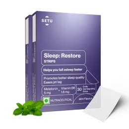 SETU: Sleep Restore Melatonin 5mg - 30 Orally Dissolving Strips (Pack of 2) | Plant Based 5 mg Melatonin | Promotes Relaxation & Sleep, Eases Jet Lag Strain, Non-Habit Forming | Tasty Mint Flavor