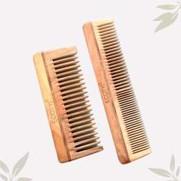 Ecotyl: Neem Wood Comb Combo - Detangling Comb & Shampoo Comb  | Set of 2