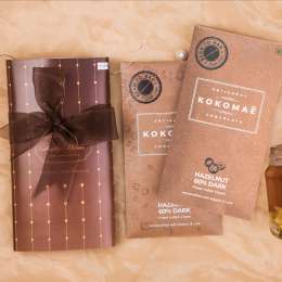 Kokomae: 2-Bar Diwali Hamper  Hazelnut & 60% Dark Chocolate with Candle