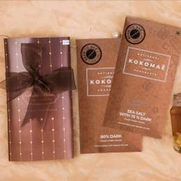 Kokomae: 2-Bar Diwali Hamper  Sea Salt & 80% Dark Chocolate with Candle