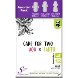 Saathi: Compostable Bamboo Pads - Gentle on Skin   Pack of 12 X 1 - 12 Pads (3 Reg + 3 XL + 6 ON)
