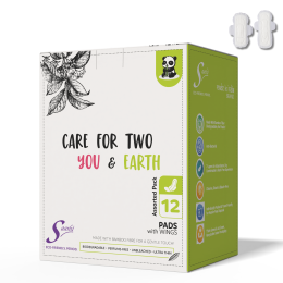 Saathi: Compostable Bamboo Pads - Gentle on Skin   Pack of 12 X 1 - 12 Pads (6 Reg + 6 XL)