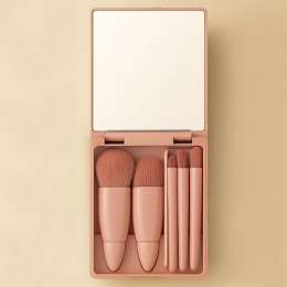 kindlife: 5-in-1 Mini Makeup Brush Set with Mirror  Foundation, Eyeshadow, Blush & Powder Brushes in Compact Case