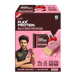 RiteBite Max Protein: RiteBite Max Protein Strawberry Truffle Millet Wafer Bars (Pack of 6), 10g Protein, No Maida, No Palm Oil, Zero Added Sugar, Super Healthy Wafer Snack for You, 240gm