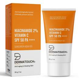 Dermatouch: Dermatouch Niacinamide 2% Vitamin C Sunscreen For Glowing Skin | Spf 50+ Pa ++++ | Quick Absorbing | Zero White Cast | 30gm