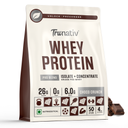 TruNativ: Trunativ Pro Blend Whey Protein | Choco Crunch | 26g Protein & 6g BCAA per Serving | Grass-Fed Isolate & Concentrate| Lab Tested for Purity & Accuracy | No Added Sugar | Supports Muscle Recovery & Strength | 1.8 kg (4 lbs), Vegetarian