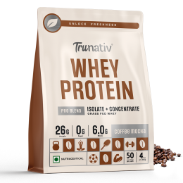 TruNativ: Trunativ Pro Blend Whey Protein | Coffee Mocha | 26g Protein & 6g BCAA per Serving | Grass-Fed Isolate & Concentrate| Lab Tested for Purity & Accuracy | No Added Sugar | Supports Muscle Recovery & Strength | 1.8 kg (4 lbs), Vegetarian