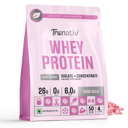 TruNativ: Trunativ Pro Blend Whey Protein | Rose Milk | 26g Protein & 6g BCAA per Serving | Grass-Fed Isolate & Concentrate| Lab Tested for Purity & Accuracy | No Added Sugar | Supports Muscle Recovery & Strength | 1.8 kg (4 lbs), Vegetarian