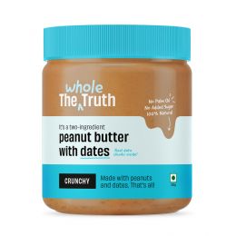 The Whole Truth: Peanut Butter With Dates (Sweetened)  325 g  Crunchy  No Added Sugar  No Artificial Sweeteners  No Palm Oil  Gluten Free  No Preservatives  100% natural protein source