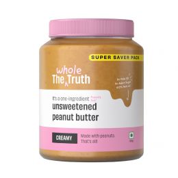 The Whole Truth: Supersaver Pack  Unsweetened Peanut Butter  925 g  Creamy  No Added Sugar  High Protein  No Artificial Sweeteners  No Gluten & Soy  No Preservatives  100% natural protein source