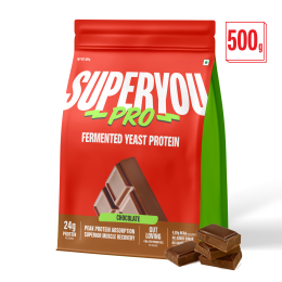 SuperYou: Pro Fermented Yeast Protein Isolate 500gm | 24gm Protein| Chocolate| Higher Absorption than Plant Protein | Superior Muscle Recovery | Gut Friendly | Vegan Protein | PDCAAS of 1
