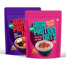 Yogabar: 26g High Protein Oats Dark Chocolate and Fruits Nuts and Seeds Combo pack 1kg each