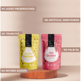 The Snack Company: Snacks Combo: Cheddar Cheese Makhana & Peri Peri Seed Cluster (20gm+100gm)