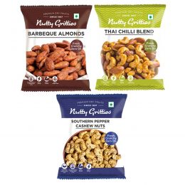 Nutty Gritties: Thai Chilli Mix (54g), Barbeque Almonds (48g), Pepper Cashewnuts (48g) - (Pack of 1 Each) - 150g