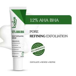 Bake Cosmetics: 12% AHA BHA Night Exfoliating Serum  Glycolic & Salicylic Acid | Smooths Skin, Refines Pores & Boosts Cell Turnover 30gm