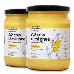 Hichkie: A2 Cow Desi Ghee | Bilona Method | Curd-Churned | Lab Tested  | 500ml | Pack of 2