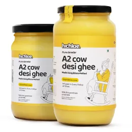 Hichkie: A2 Cow Desi Ghee | Bilona Method | Curd-Churned | Lab Tested| 500+1000ml Combo