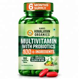 Vlado's Himalayan Organics: Multivitamin for Men & Women with Probiotics | 100+ Ingredients including Vitamins B1B12, Vitamin C, D & E | Zinc, Iron, Calcium, Biotin | 100 Nutrients, 27+ Herbal Extracts, 10+ Blends | Immunity, Energy, Stamina, Bone, Skin & Hair Support | Daily Multiv