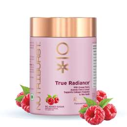 NUTRIBURST: True Radiance Gummies for Collagen Improvement Raspberry Collagen Gummies with Orange Peel Acerola Cherry & Sea Buckthorn, No Added Sugar Enhance Elasticity & Health skin 150gm