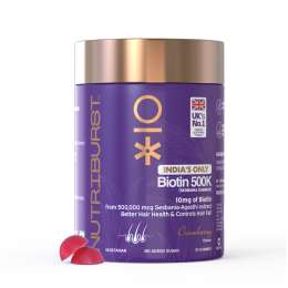 NUTRIBURST: India's Only 10mg Biotin 500K Hair Gummies for Stronger & Shinier Hair | 30 Days Pack | With 10mg Biotin from 5,00,000 Sesbania Extract | Cranberry Flavour |Natural Ingredients, No Added Sugar & Gut Friendly 30gm