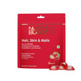 NUTRIBURST: Biotin Gummies for Healthy Hair, Skin & Nails Growth With High Potency 10000 mcg of Sesbania Extract Natural Biotin, Zinc, Folic Acid, No-Added Sugar, Strawberry Flavor 10 Gummy 50gm